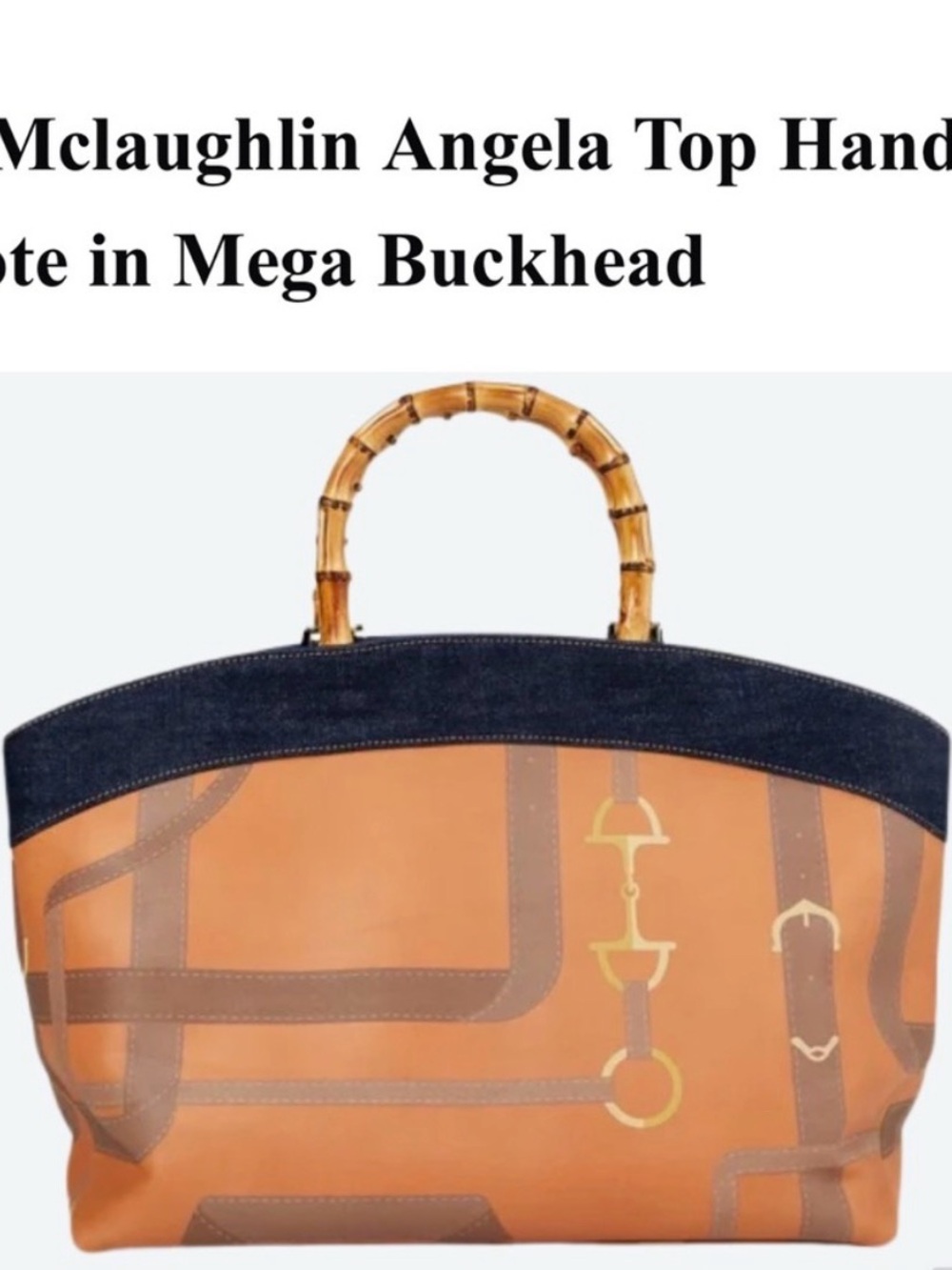 J. McLaughlin Tan & Navy Angela Bamboo-Handle Top-Handle Bag